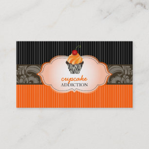 PixDezines tangerine zwirls cupcake+pinstripes Visitekaartje