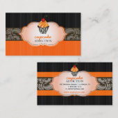 PixDezines tangerine zwirls cupcake+pinstripes Visitekaartje (Voorkant / Achterkant)