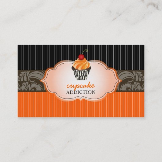 PixDezines tangerine zwirls cupcake+pinstripes Visitekaartje (Voorkant)