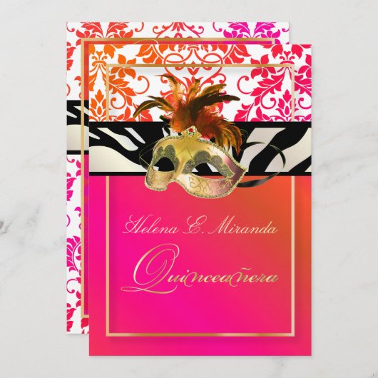 PixDezines Tanza Damask/Quinceanera/Zebra Kaart (Voorkant / Achterkant)