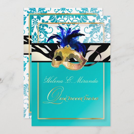 PixDezines Tanza Damask/Quinceanera/Zebra Kaart (Voorkant / Achterkant)