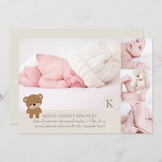 PixDezines teddy toont foto-geboorteaankondiging Aankondiging (Voorkant / Achterkant)