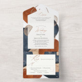 PixDezines Terracotta Navy Modern Abstracte vormen All In One Uitnodiging (Binnen)