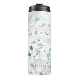 PixDezines TERRAZZO AQUA BLAUWGROEN ZILVER Thermosbeker