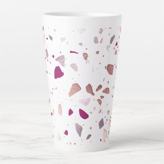 PixDezines Terrazzo Patroon Roos Goud Bourgogne Latte Mok (Voorkant)