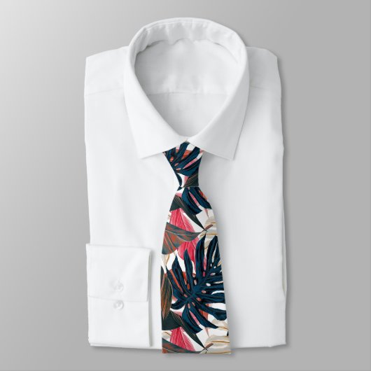 PixDezines Thunder Blue Rust Tropical Foliage Stropdas (Gebonden)
