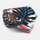PixDezines Thunder Blue Rust Tropical Foliage Stropdas (Opgerold)