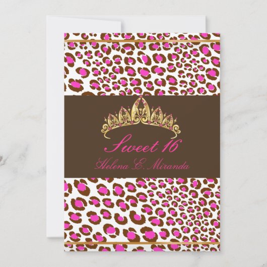 PixDezines Tiara+Leopard Sweet 16/roze chocolade Kaart (Voorkant)