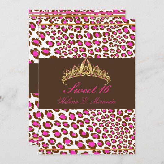 PixDezines Tiara+Leopard Sweet 16/roze chocolade Kaart (Voorkant / Achterkant)