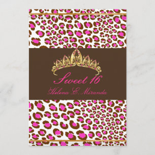 PixDezines Tiara+Leopard Sweet 16/roze chocolade Kaart