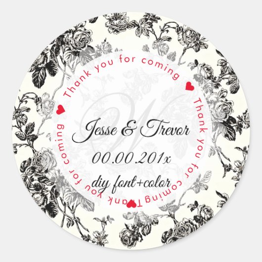 PixDezines  toile/zwarte rozen Ronde Sticker (Voorkant)
