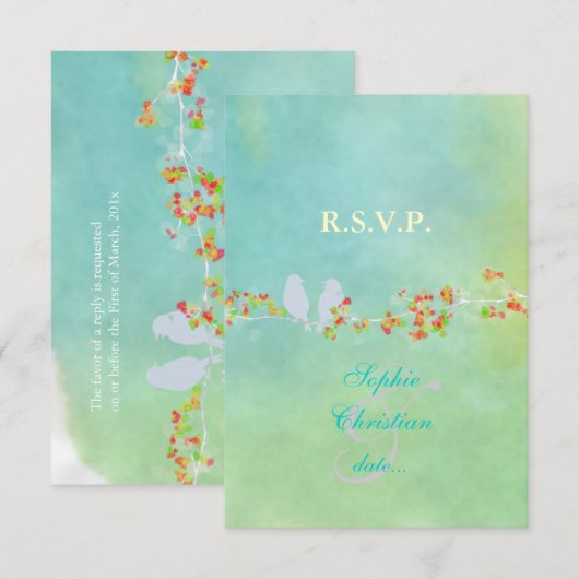 PixDezines Tortelduifjes op waterverf, RSVP (Voorkant / Achterkant)