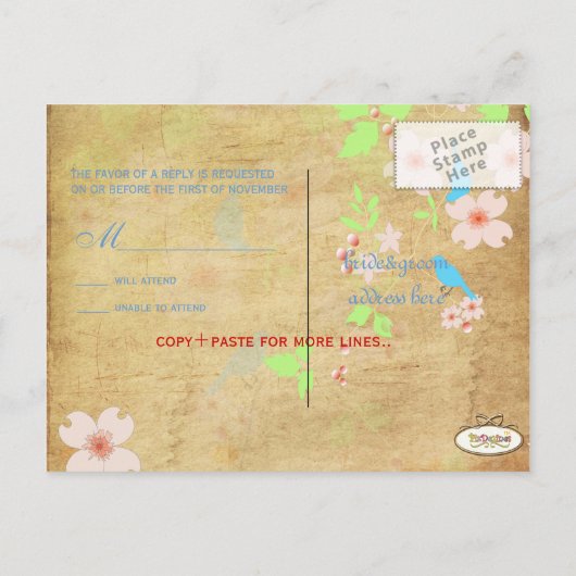 PixDezines Tortelduifjes RSVP briefkaarten (Achterkant)