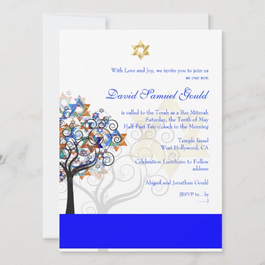 PixDezines TREE OF LIFE BAR MITZVAH Kaart (Achterkant)