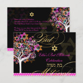 PixDezines Tree of Life/Bat Mitzvah Celebration RSVP Kaartje (Voorkant / Achterkant)