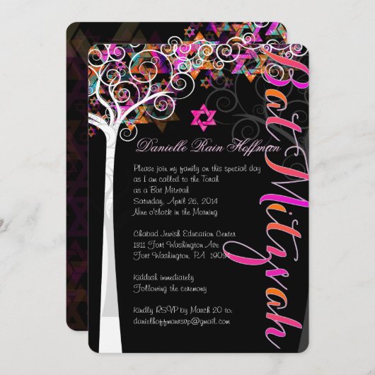 PixDezines tree of life Bat Mitzvah/chalkboard Kaart (Voorkant / Achterkant)