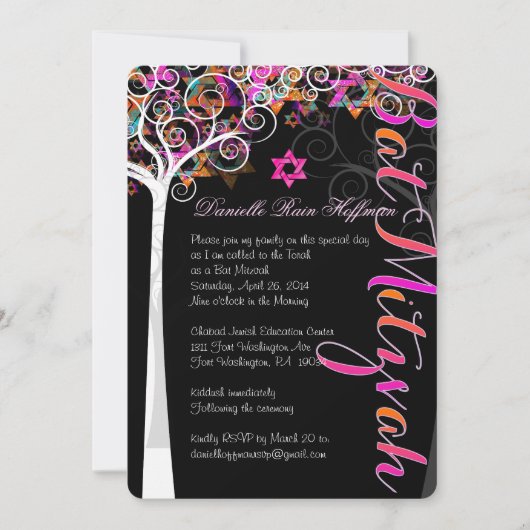 PixDezines tree of life Bat Mitzvah/chalkboard Kaart (Voorkant)