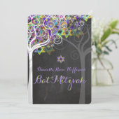 PixDezines tree of life Bat Mitzvah/chalkboard Kaart (Staand voorkant)