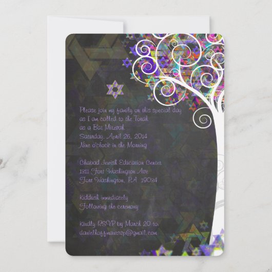 PixDezines tree of life Bat Mitzvah/chalkboard Kaart (Achterkant)