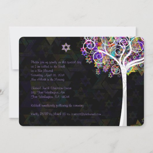 PixDezines tree of life Bat Mitzvah/chalkboard Kaart (Achterkant)