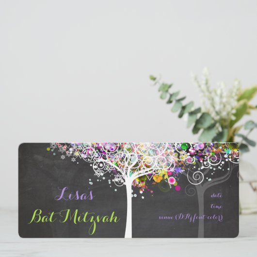 PixDezines tree of life Bat Mitzvah/chalkboard Kaart (Staand voorkant)