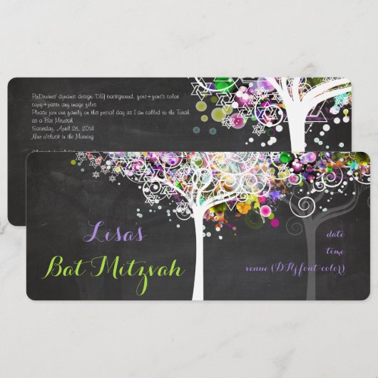 PixDezines tree of life Bat Mitzvah/chalkboard Kaart (Voorkant / Achterkant)