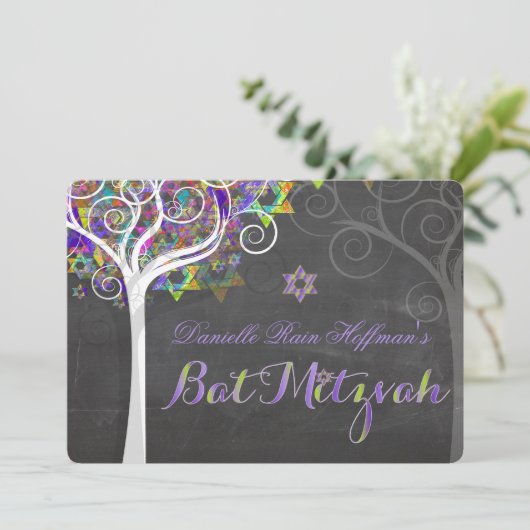 PixDezines tree of life Bat Mitzvah/chalkboard Kaart (Staand voorkant)