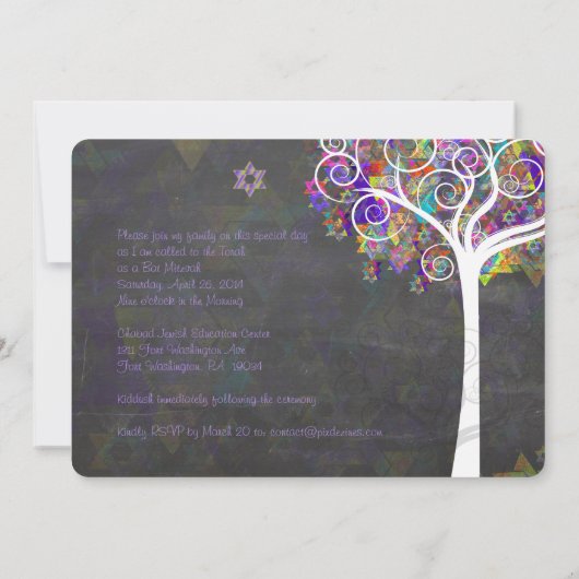 PixDezines tree of life Bat Mitzvah/chalkboard Kaart (Achterkant)