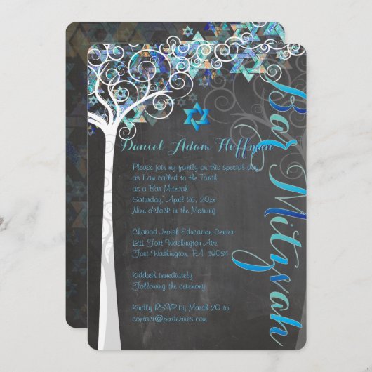 PixDezines Tree of Life Bat Mitzvah/chalkboard Kaart (Voorkant / Achterkant)