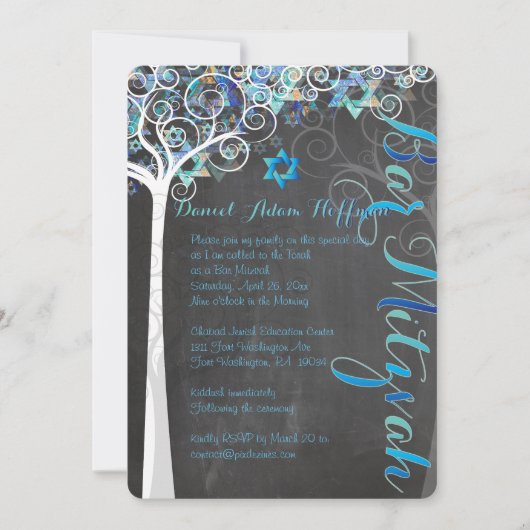 PixDezines Tree of Life Bat Mitzvah/chalkboard Kaart (Voorkant)