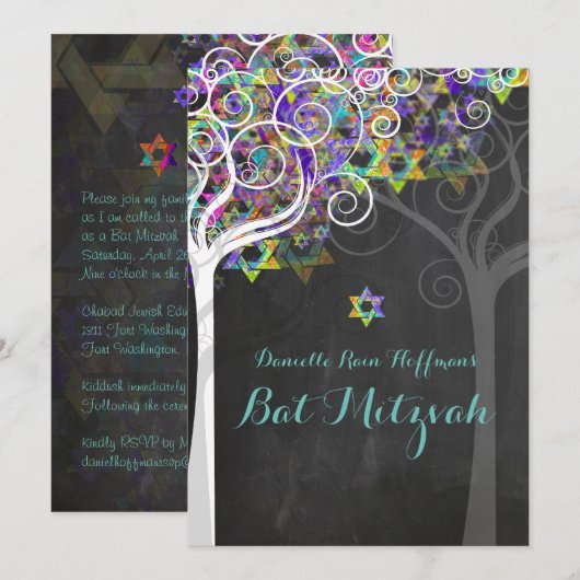 PixDezines tree of life Bat Mitzvah/chalkboard Kaart (Voorkant / Achterkant)