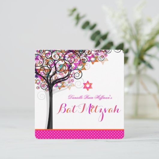 PixDezines Tree of Life Bat Mitzvah/DIY Background Kaart (Staand voorkant)