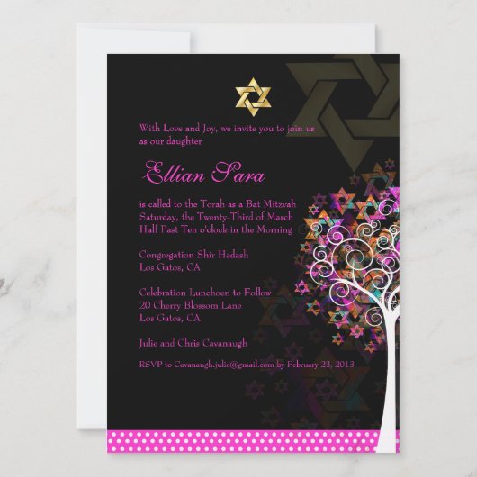 PixDezines Tree of Life Bat Mitzvah/DIY Background Kaart (Achterkant)