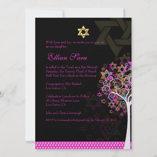 PixDezines Tree of Life Bat Mitzvah/DIY Background Kaart (Achterkant)