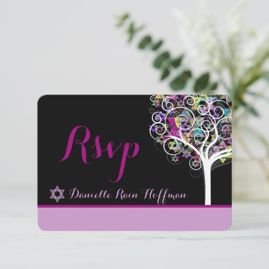 PixDezines tree of life Bat Mitzvah/diy background RSVP Kaartje (Staand voorkant)