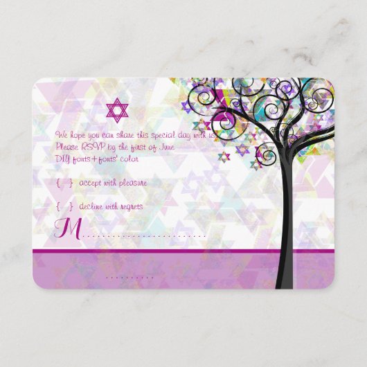 PixDezines tree of life Bat Mitzvah/diy background RSVP Kaartje (Achterkant)