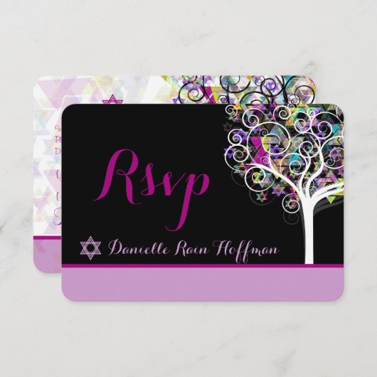 PixDezines tree of life Bat Mitzvah/diy background RSVP Kaartje (Voorkant / Achterkant)