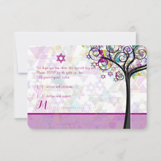 PixDezines tree of life Bat Mitzvah/diy background RSVP Kaartje (Achterkant)