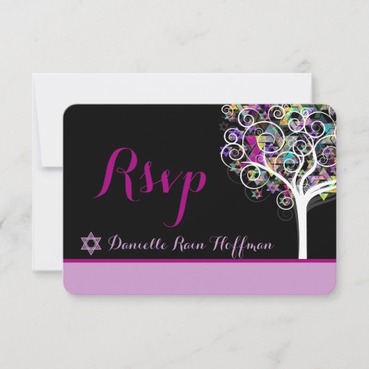 PixDezines tree of life Bat Mitzvah/diy background RSVP Kaartje (Voorkant)