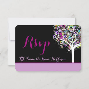 PixDezines tree of life Bat Mitzvah/diy background RSVP Kaartje