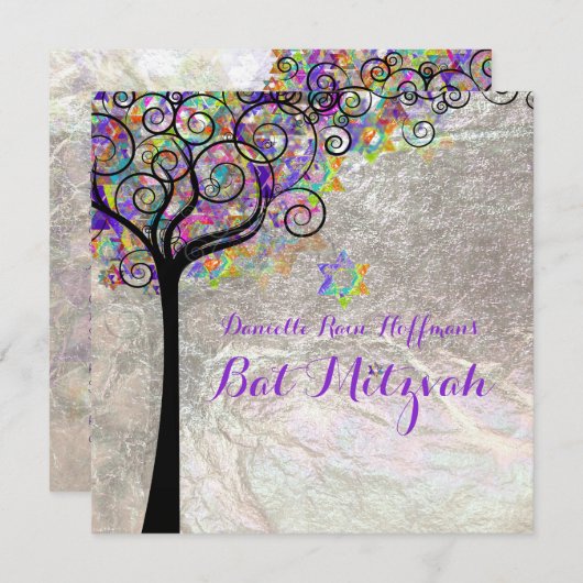 PixDezines tree of life Bat Mitzvah/faux folie Kaart (Voorkant / Achterkant)