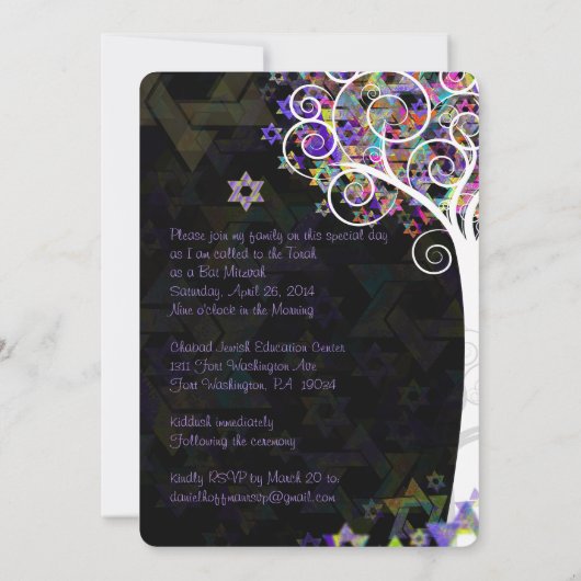 PixDezines tree of life Bat Mitzvah Kaart (Achterkant)