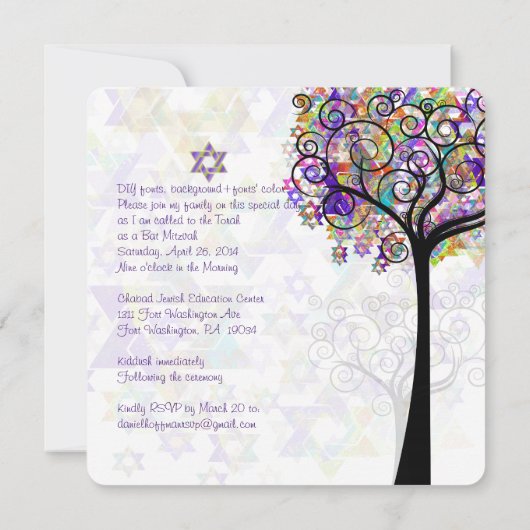 PixDezines tree of life Bat Mitzvah Kaart (Achterkant)