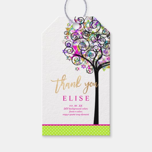 PixDezines Tree of Life Bat Mitzvah/Neon Pink Cadeaulabel (Voorkant)