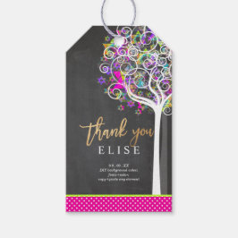 PixDezines Tree of Life Bat Mitzvah/Neon Pink Cadeaulabel