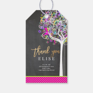 PixDezines Tree of Life Bat Mitzvah/Neon Pink Cadeaulabel
