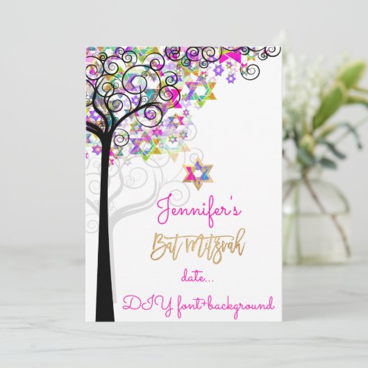PixDezines TREE OF LIFE BAT MITZVAH/NEON PINK Kaart (Staand voorkant)