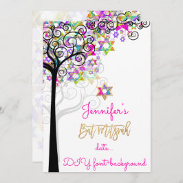 PixDezines TREE OF LIFE BAT MITZVAH/NEON PINK Kaart