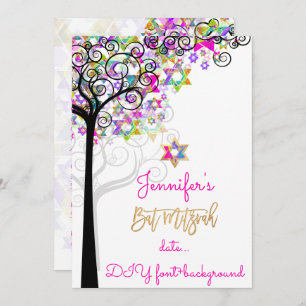PixDezines TREE OF LIFE BAT MITZVAH/NEON PINK Kaart