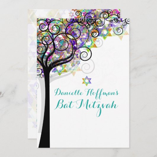 PixDezines TREE OF LIFE BAT MITZVAH/PAARS/PINK Kaart (Voorkant / Achterkant)